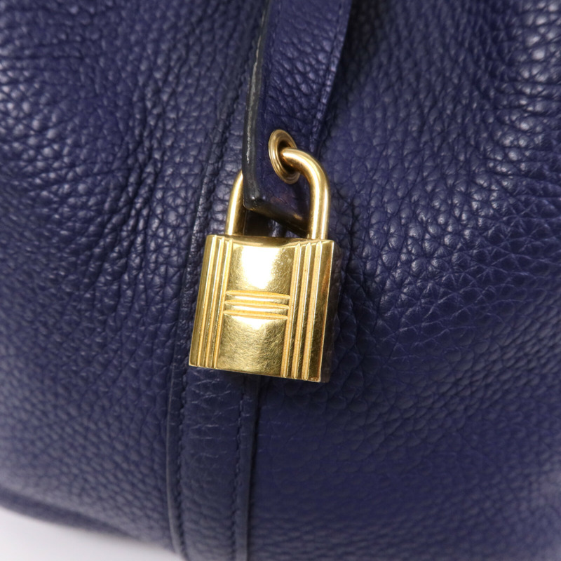 HERMES Clemence皮革Picotin MM金扣手挽袋Bleu Encre-6