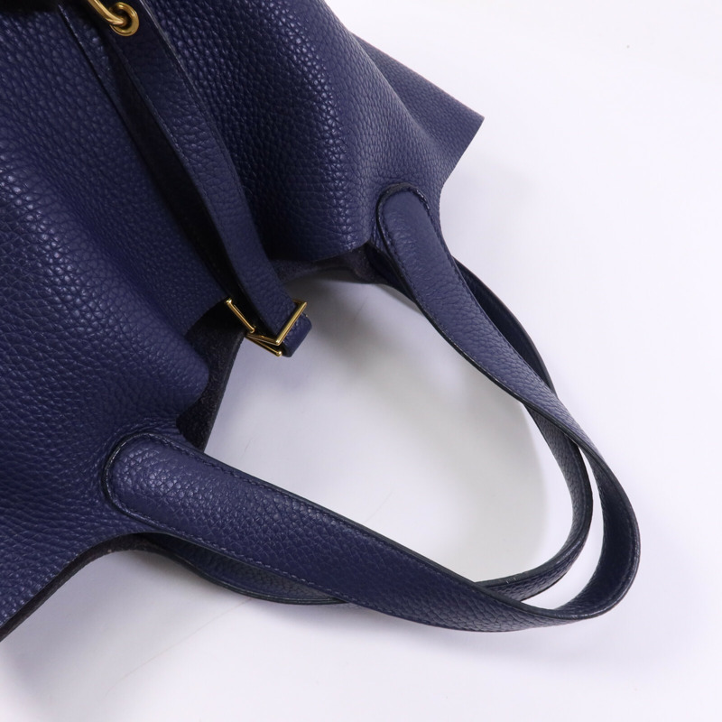 HERMES Clemence皮革Picotin MM金扣手挽袋Bleu Encre-8
