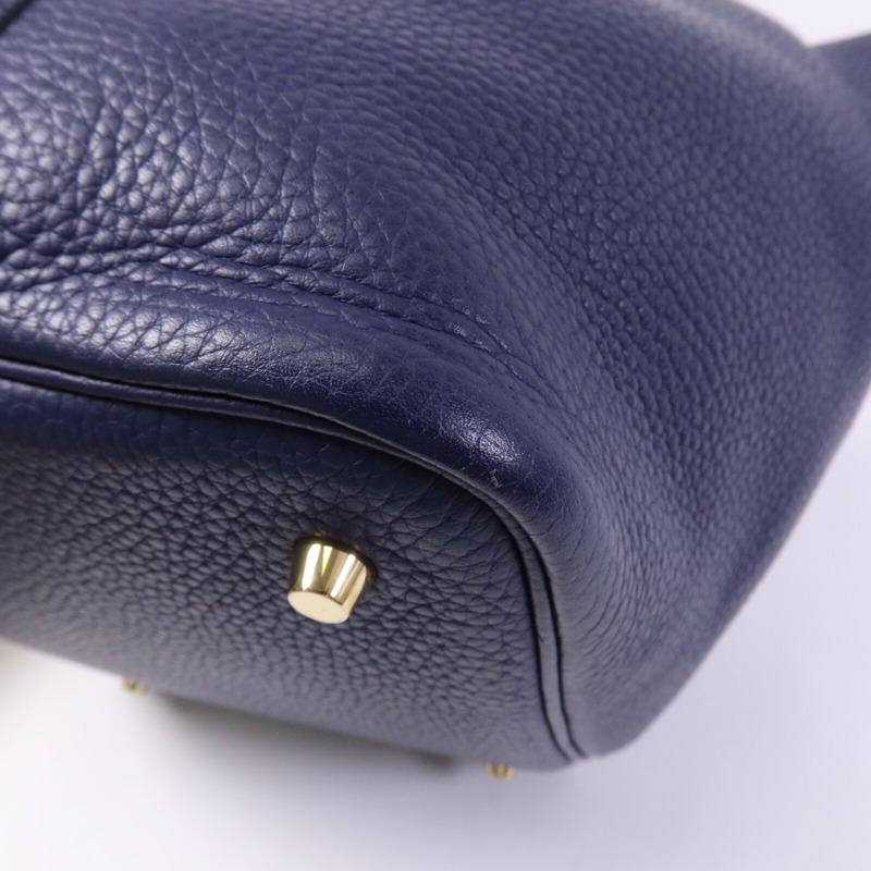 HERMES Clemence皮革Picotin MM金扣手挽袋Bleu Encre-10