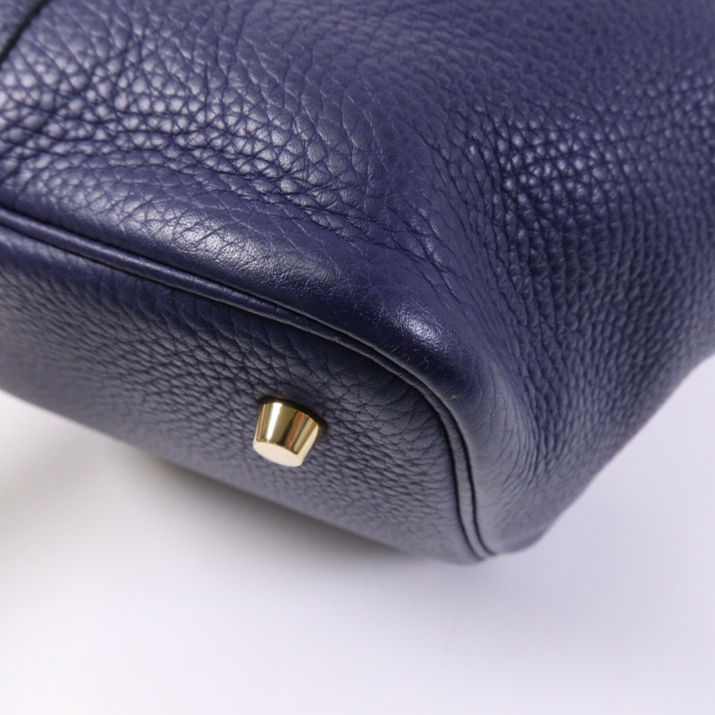 HERMES Clemence皮革Picotin MM金扣手挽袋Bleu Encre-12