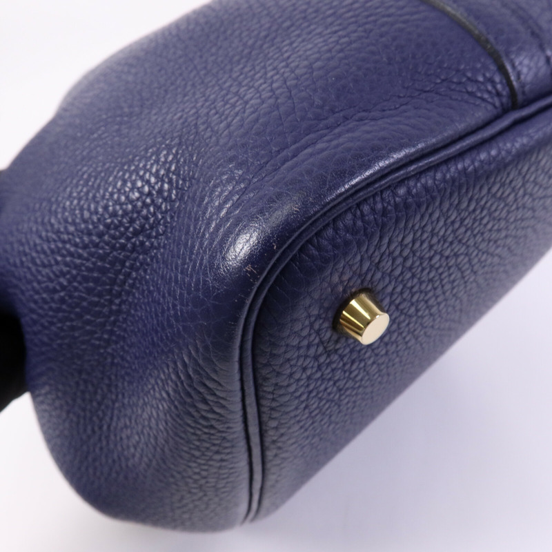 HERMES Clemence皮革Picotin MM金扣手挽袋Bleu Encre-13