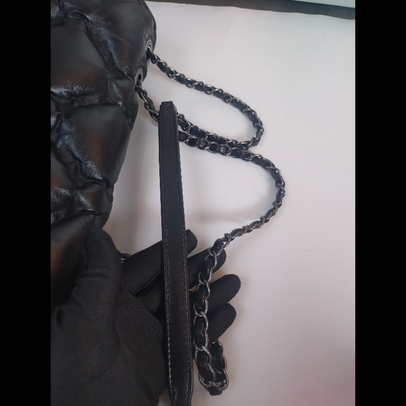 Chanel 霧銀鍊黑皮菱格泡泡口蓋包-28