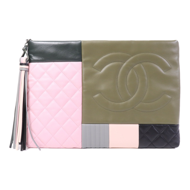 CHANEL 牛皮/羊皮皮革Clutch銀扣手拿包-0