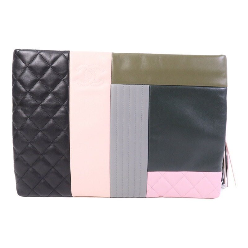 CHANEL 牛皮/羊皮皮革Clutch銀扣手拿包-1