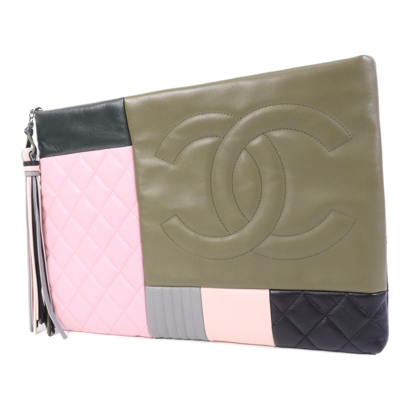 CHANEL 牛皮/羊皮皮革Clutch銀扣手拿包-2