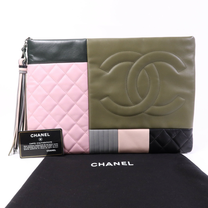 CHANEL 牛皮/羊皮皮革Clutch銀扣手拿包-8