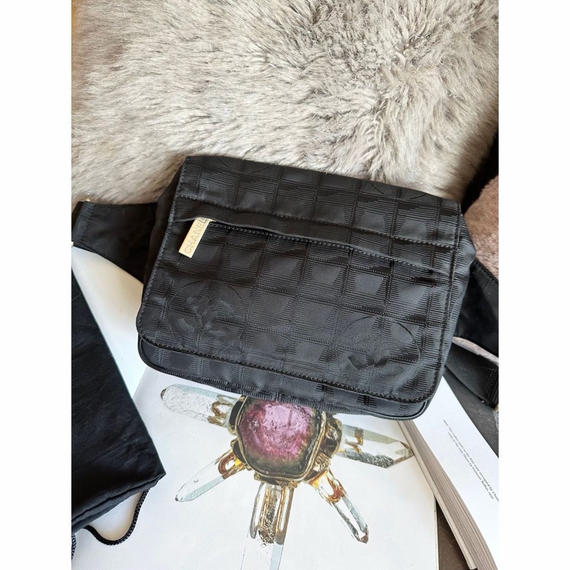 香奈兒 黑色包 黑色冰格包 腰包 斜挎包 後背包 黑色皮革 尼龍 中古包 二手包 古董包 chanel black wasit bag belt bag-2