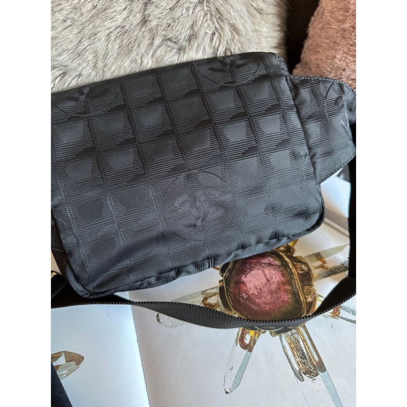 香奈兒 黑色包 黑色冰格包 腰包 斜挎包 後背包 黑色皮革 尼龍 中古包 二手包 古董包 chanel black wasit bag belt bag-4