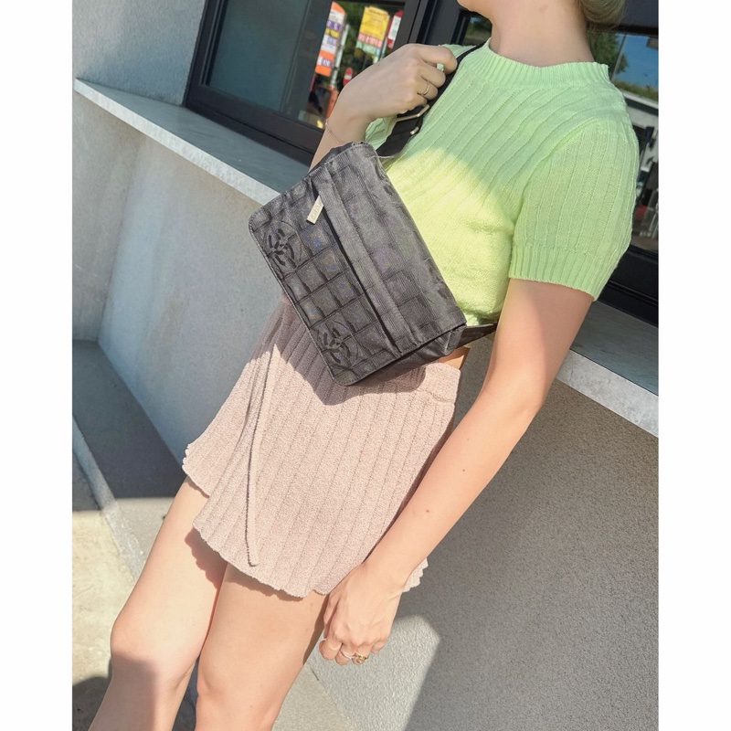 香奈兒 黑色包 黑色冰格包 腰包 斜挎包 後背包 黑色皮革 尼龍 中古包 二手包 古董包 chanel black wasit bag belt bag-6