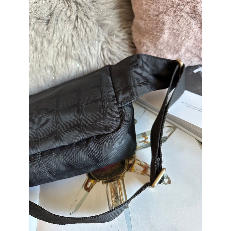 香奈兒 黑色包 黑色冰格包 腰包 斜挎包 後背包 黑色皮革 尼龍 中古包 二手包 古董包 chanel black wasit bag belt bag-11