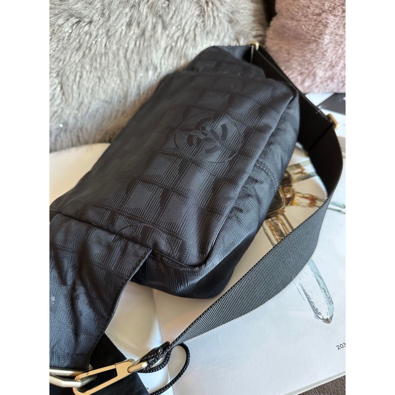 香奈兒 黑色包 黑色冰格包 腰包 斜挎包 後背包 黑色皮革 尼龍 中古包 二手包 古董包 chanel black wasit bag belt bag-12