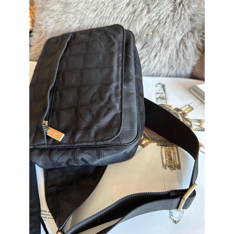 香奈兒 黑色包 黑色冰格包 腰包 斜挎包 後背包 黑色皮革 尼龍 中古包 二手包 古董包 chanel black wasit bag belt bag-13