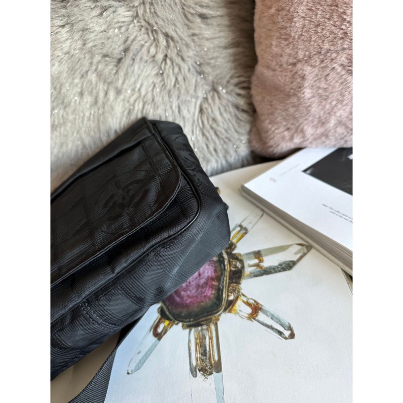 香奈兒 黑色包 黑色冰格包 腰包 斜挎包 後背包 黑色皮革 尼龍 中古包 二手包 古董包 chanel black wasit bag belt bag-14