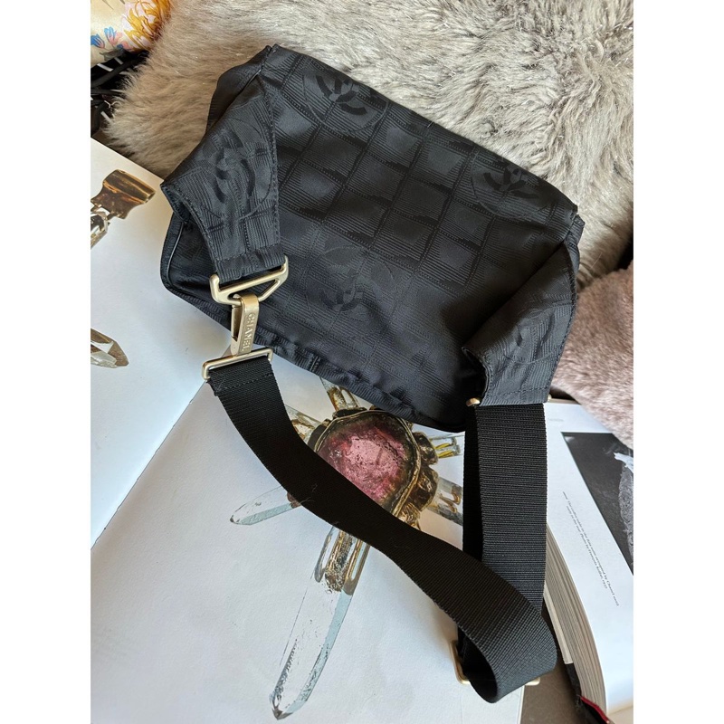 香奈兒 黑色包 黑色冰格包 腰包 斜挎包 後背包 黑色皮革 尼龍 中古包 二手包 古董包 chanel black wasit bag belt bag-15