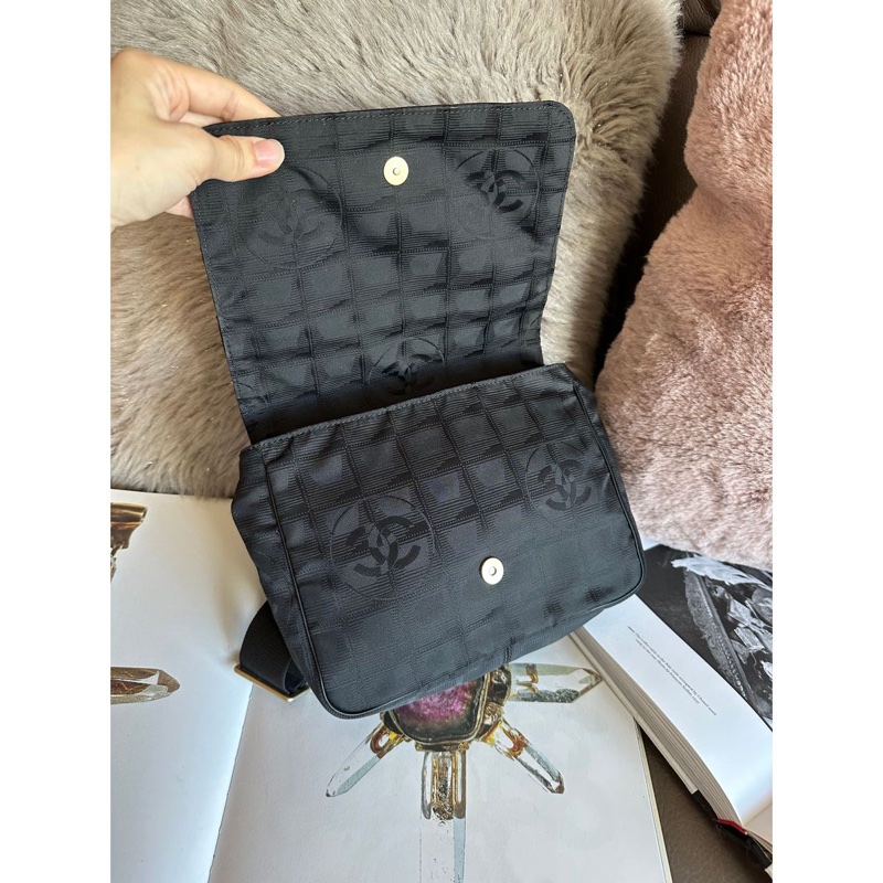 香奈兒 黑色包 黑色冰格包 腰包 斜挎包 後背包 黑色皮革 尼龍 中古包 二手包 古董包 chanel black wasit bag belt bag-17