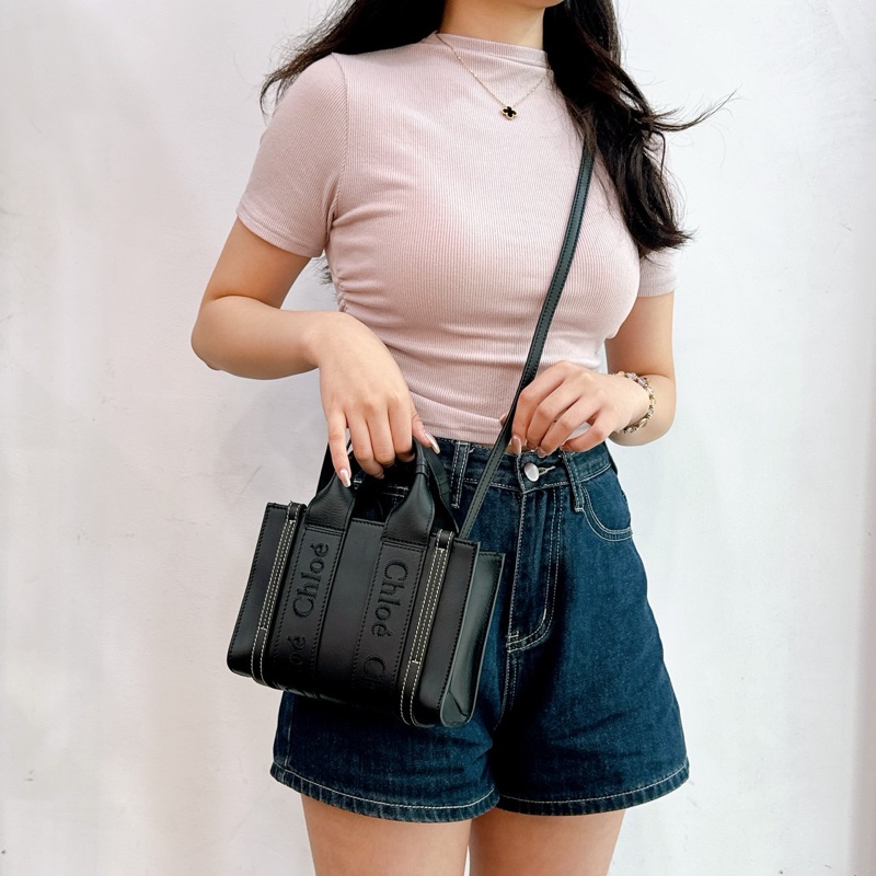 莉亞精品♡ Chloe mini woody 黑皮革 二手美包-1