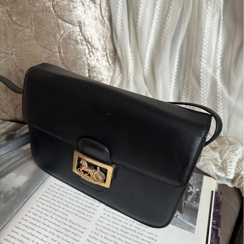 思琳 中古 馬車金扣 box 包 馬車扣黑色肩背包 空姐包 黑色皮革 側背包 斜背包 包包 中古包 vintage celine bag-2