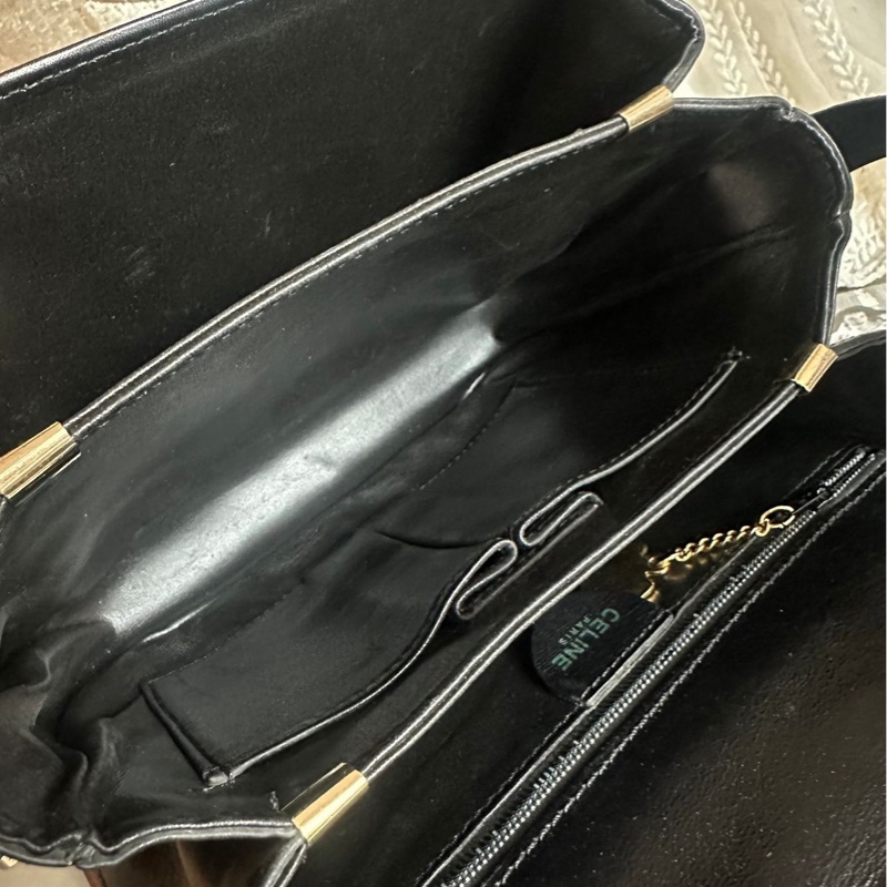 思琳 中古 馬車金扣 box 包 馬車扣黑色肩背包 空姐包 黑色皮革 側背包 斜背包 包包 中古包 vintage celine bag-12
