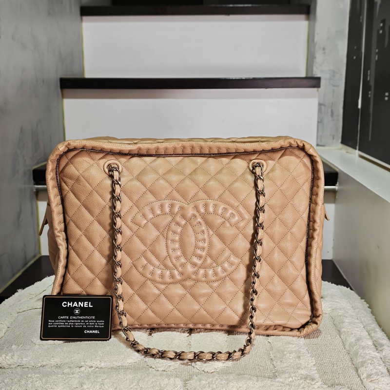 ChanelVintage 牛皮保齡球托特包-0