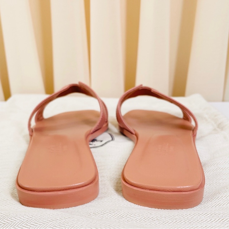 愛馬仕Hermes 皮革 粉色H拖鞋 37碼-3