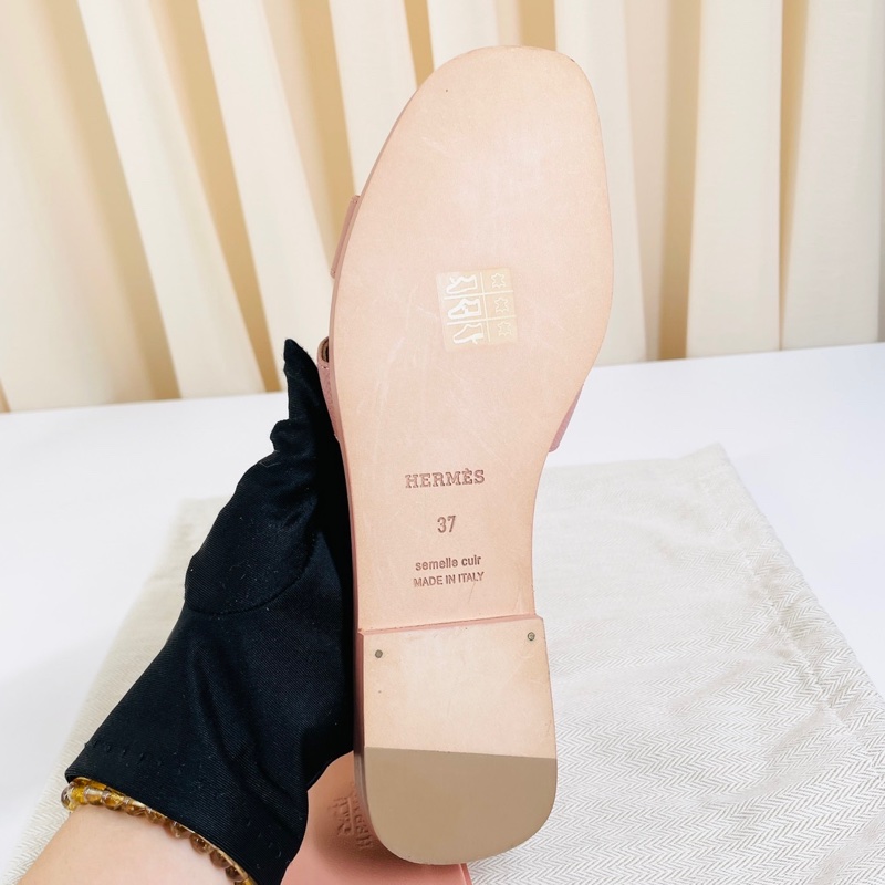 愛馬仕Hermes 皮革 粉色H拖鞋 37碼-4