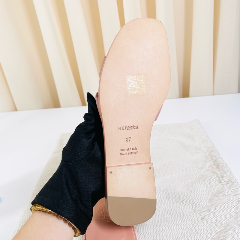 愛馬仕Hermes 皮革 粉色H拖鞋 37碼-5