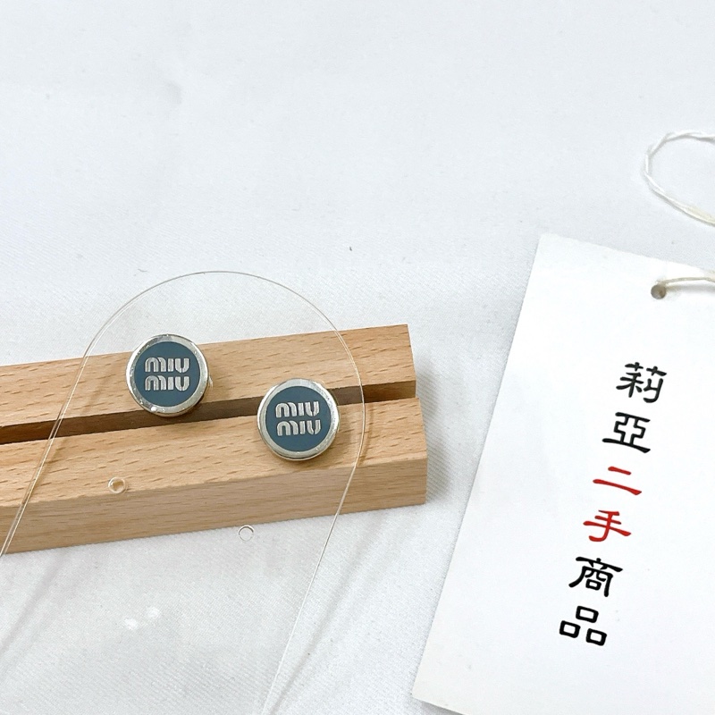 莉亞精品♡Miumiu 藍銀圓耳環 二手-2