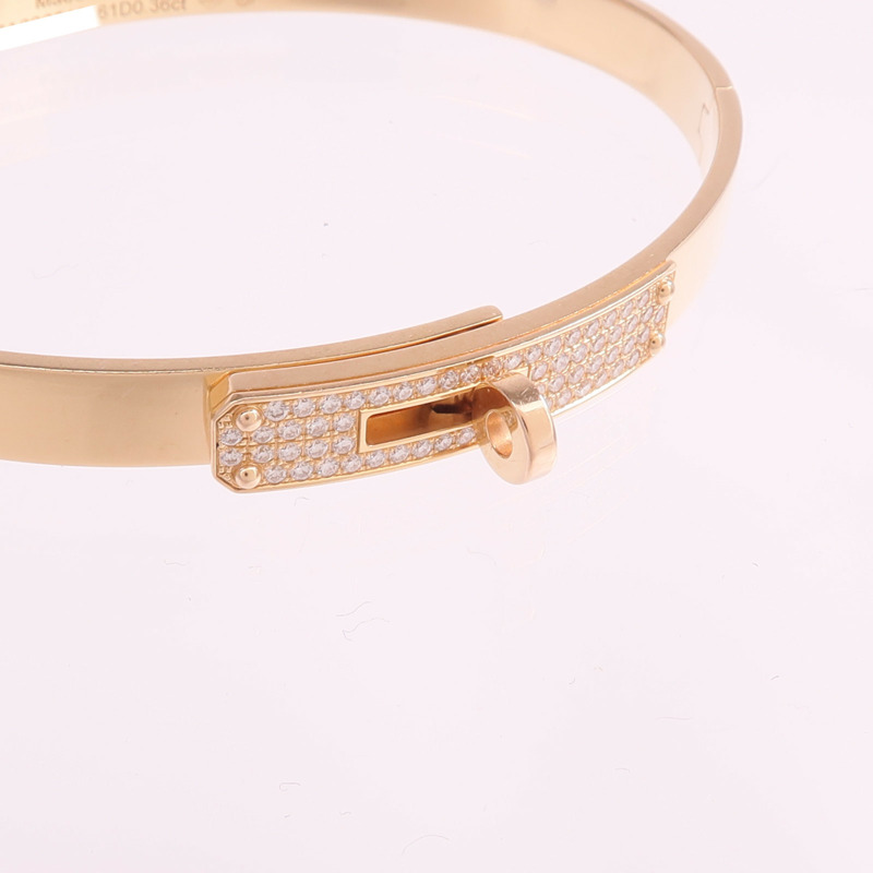 HERMES 18K玫瑰金Kelly Diamond Bracelet鑽石手鐲-5