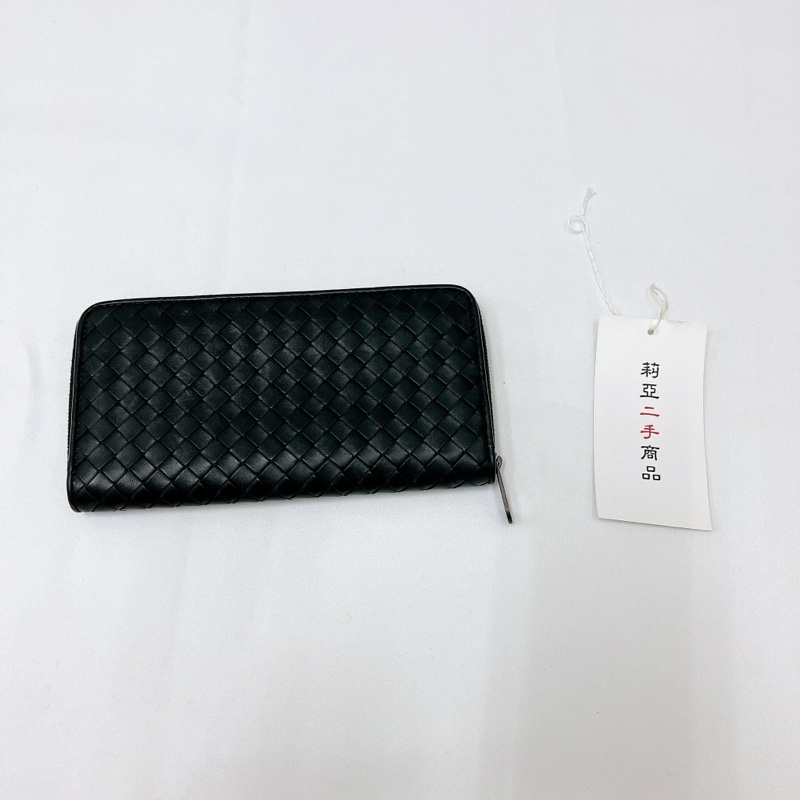 莉亞精品♡BV 小編織半開長夾 黑 二手-1