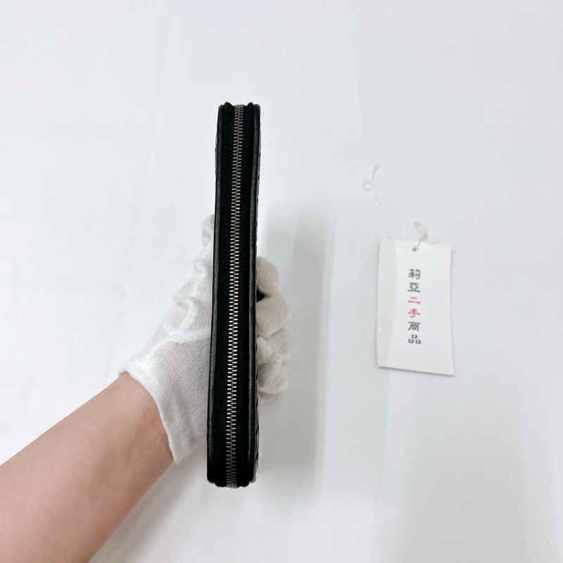 莉亞精品♡BV 小編織半開長夾 黑 二手-4