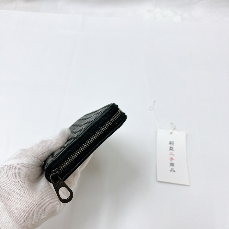 莉亞精品♡BV 小編織半開長夾 黑 二手-6