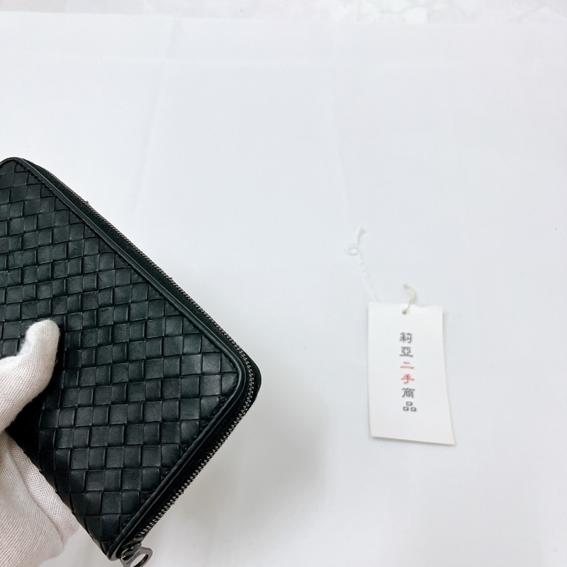 莉亞精品♡BV 小編織半開長夾 黑 二手-7