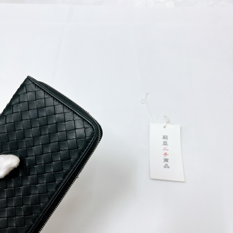 莉亞精品♡BV 小編織半開長夾 黑 二手-8