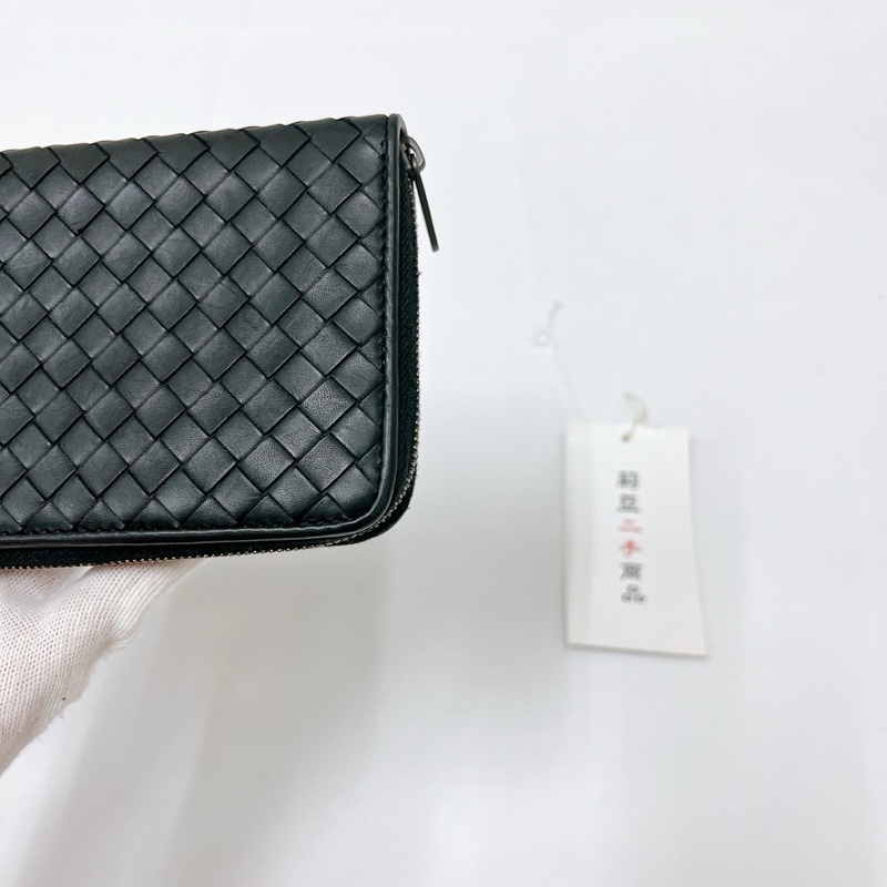莉亞精品♡BV 小編織半開長夾 黑 二手-10