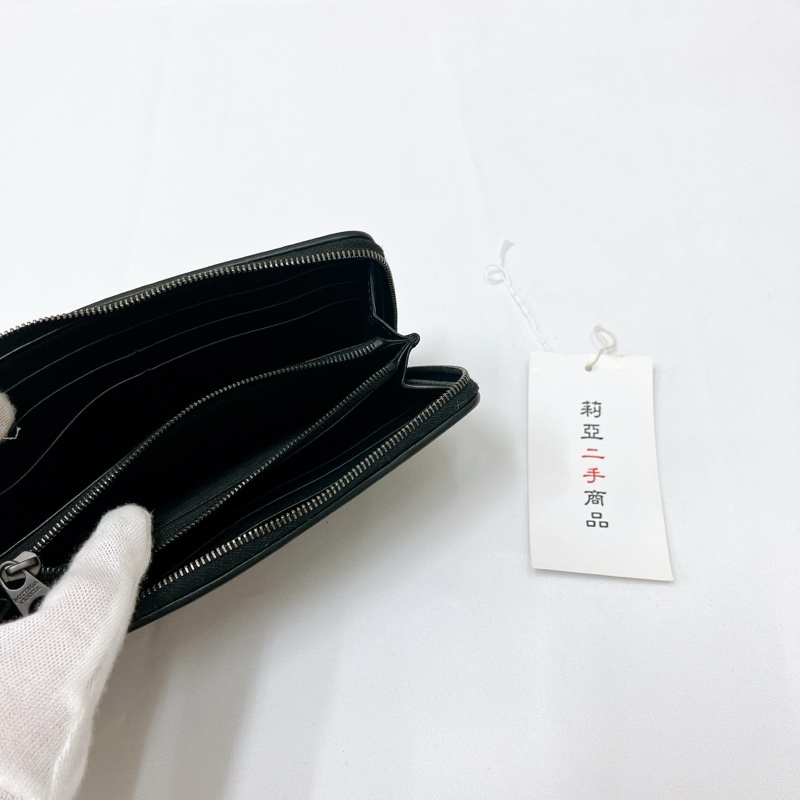 莉亞精品♡BV 小編織半開長夾 黑 二手-12