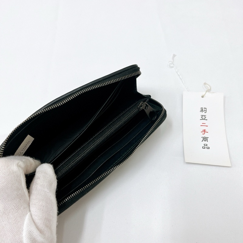 莉亞精品♡BV 小編織半開長夾 黑 二手-13