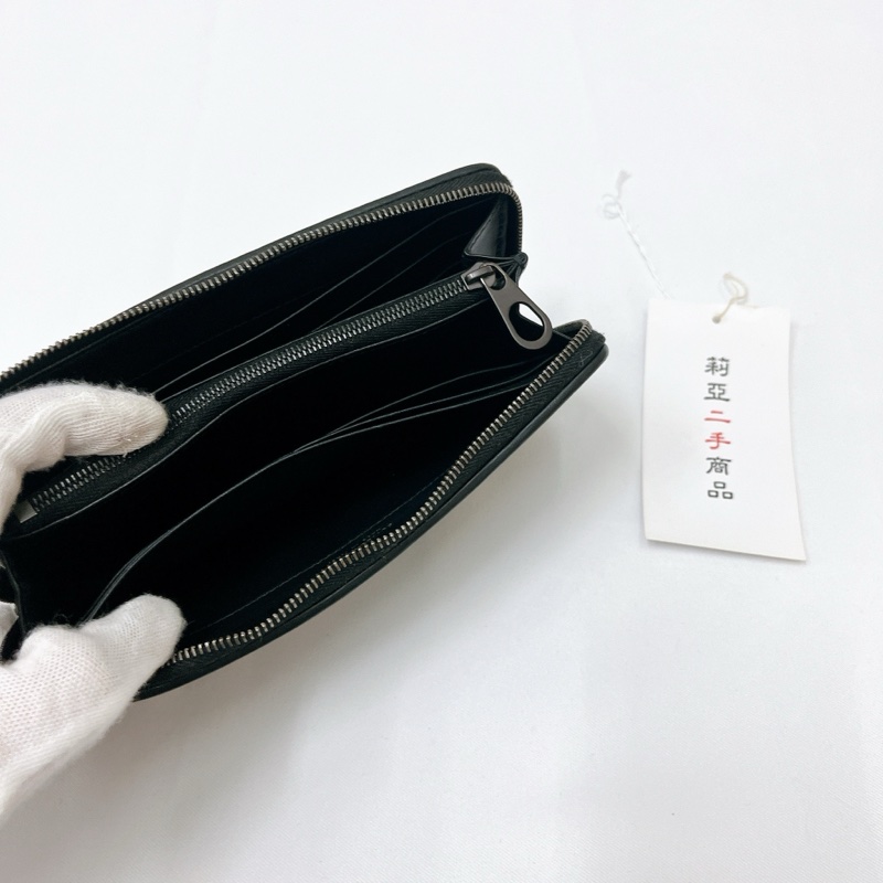 莉亞精品♡BV 小編織半開長夾 黑 二手-14