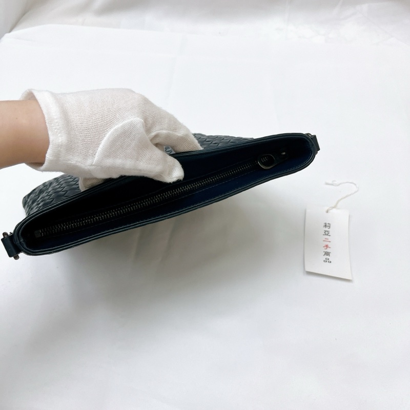 莉亞精品♡BV 小編織 肩背 斜背包 深藍 二手-3