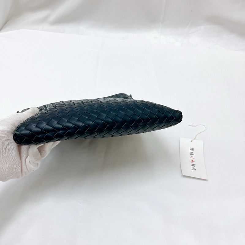 莉亞精品♡BV 小編織 肩背 斜背包 深藍 二手-4