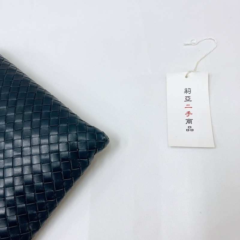 莉亞精品♡BV 小編織 肩背 斜背包 深藍 二手-7