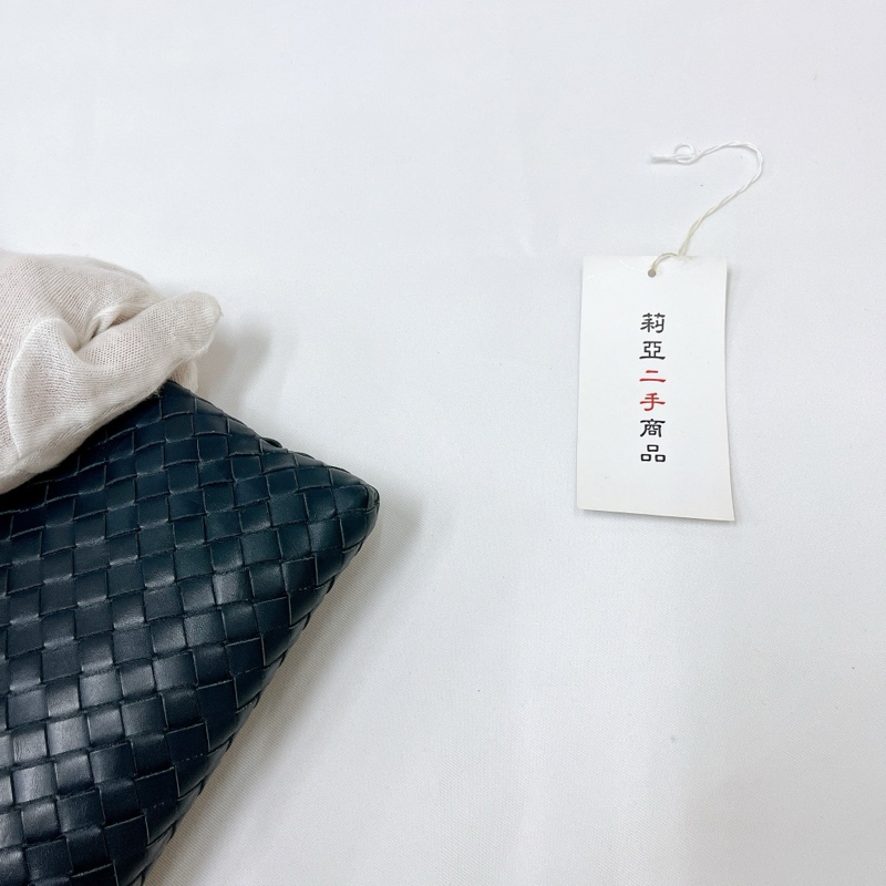 莉亞精品♡BV 小編織 肩背 斜背包 深藍 二手-8