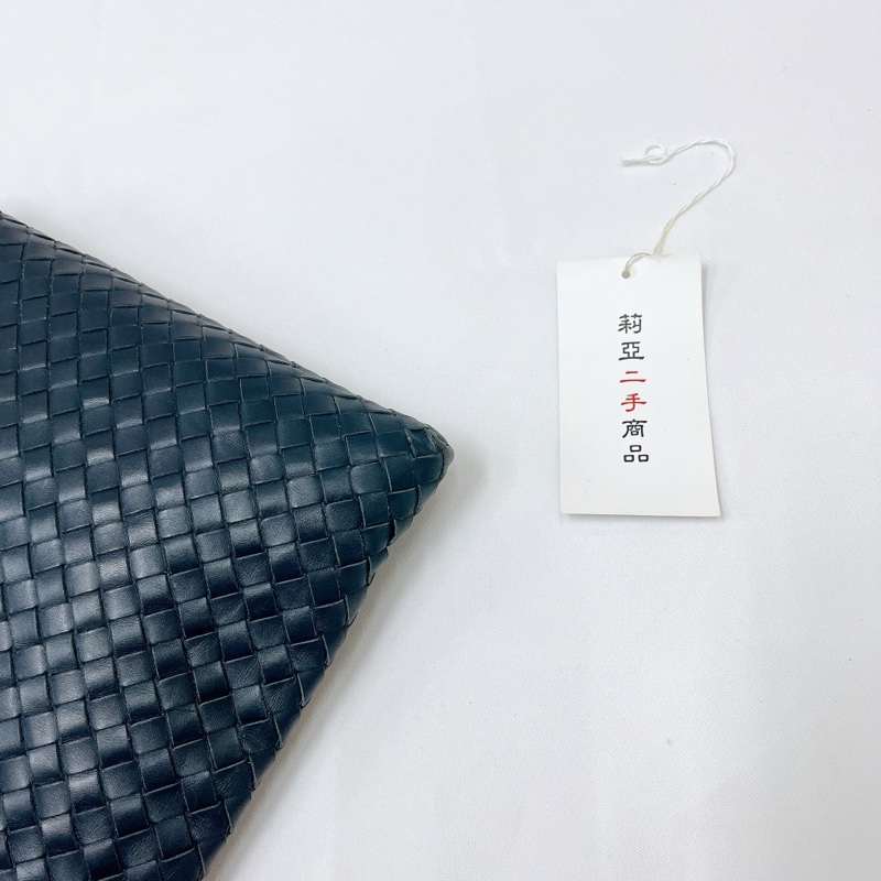 莉亞精品♡BV 小編織 肩背 斜背包 深藍 二手-9