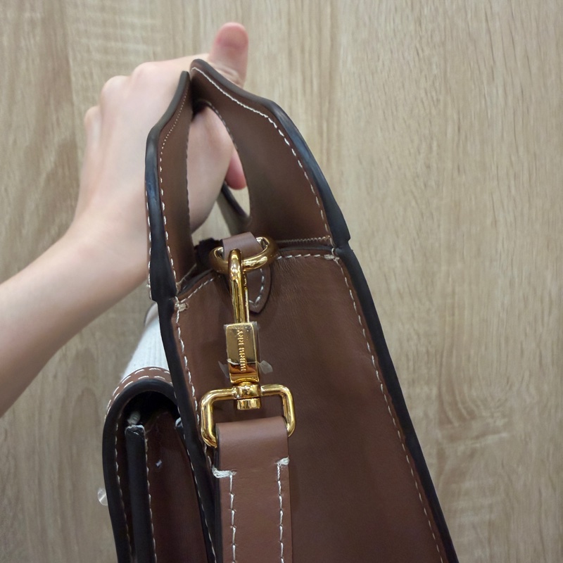 Burberry 米帆布咖牛皮mini pocket手提斜背包-2