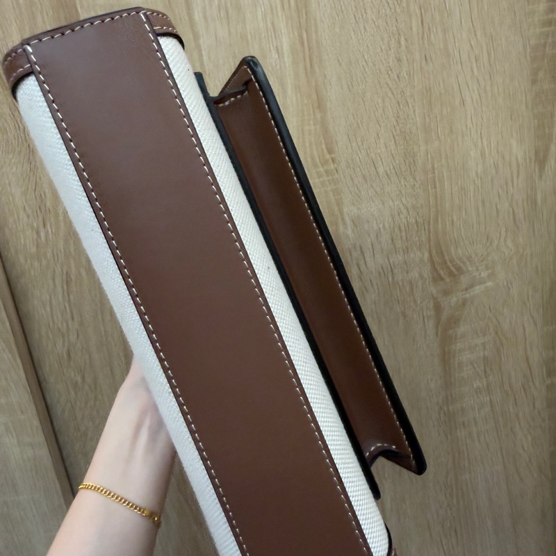 Burberry 米帆布咖牛皮mini pocket手提斜背包-7