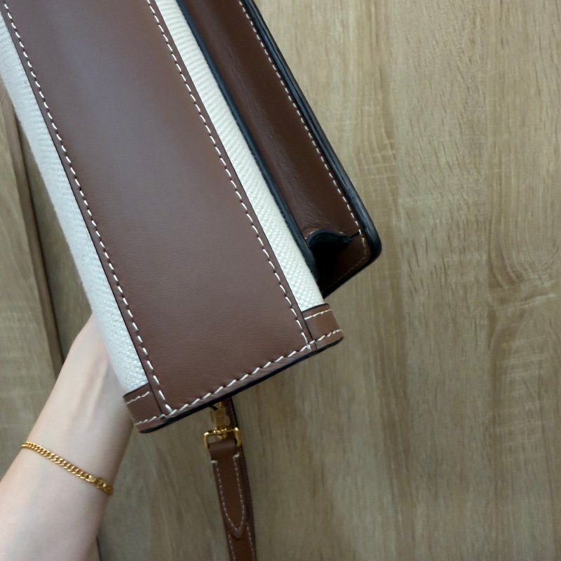 Burberry 米帆布咖牛皮mini pocket手提斜背包-9