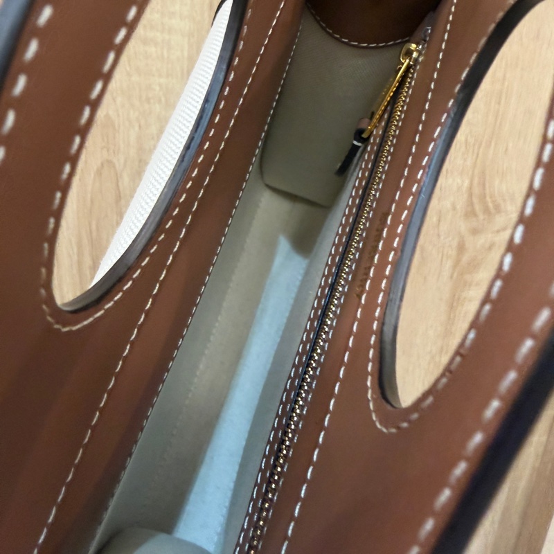 Burberry 米帆布咖牛皮mini pocket手提斜背包-10