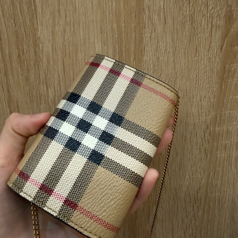Burberry 經典格紋金釦斜背零錢卡包-5