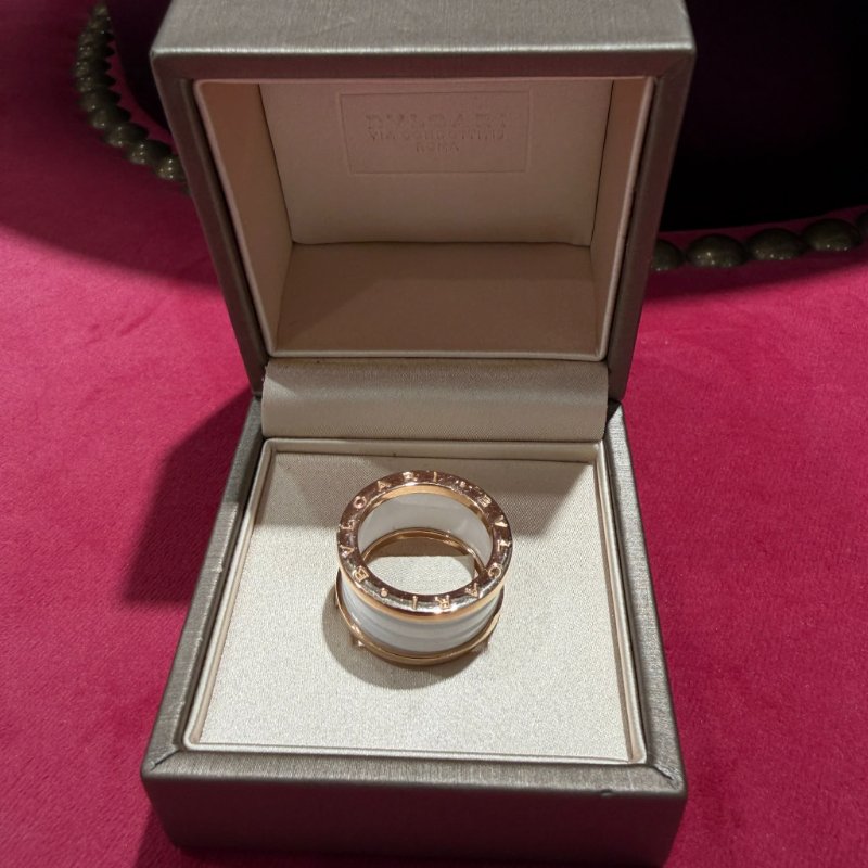 寶格麗 白陶瓷寬版戒指53-0