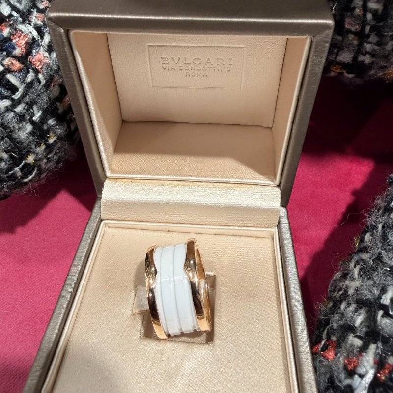 寶格麗 白陶瓷寬版戒指53-1