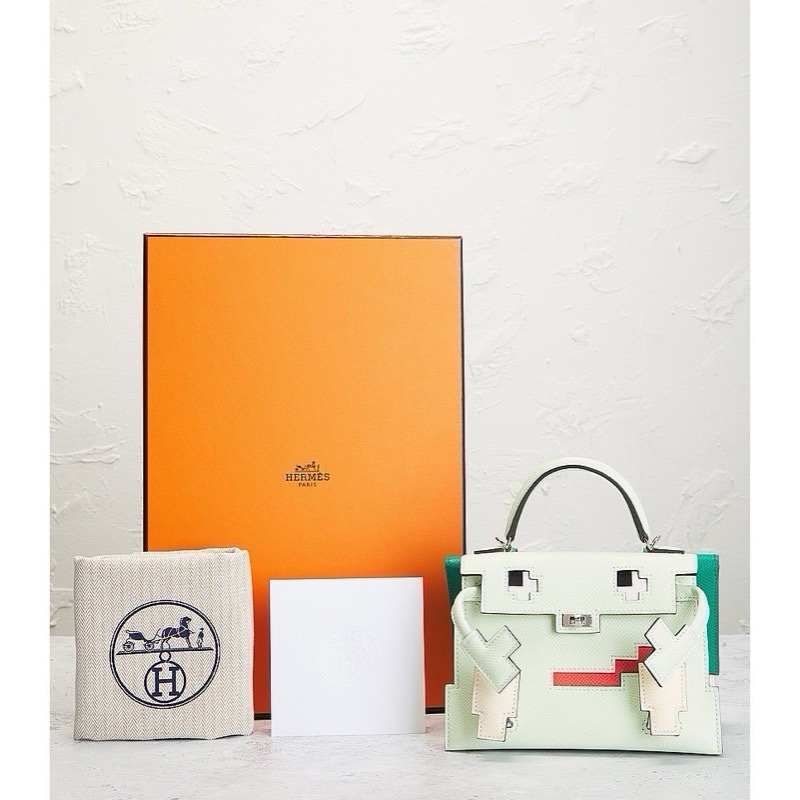 HERMES 愛馬仕 Kelly Dole馬賽克娃娃 肩背/手提包(氣泡綠/銀釦/W刻)-0